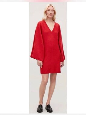 COS Ladies Red Wool Kimono Dress-S